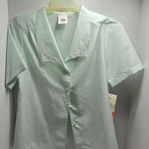 Vintage Light Green Blouse with Embroidered Collar